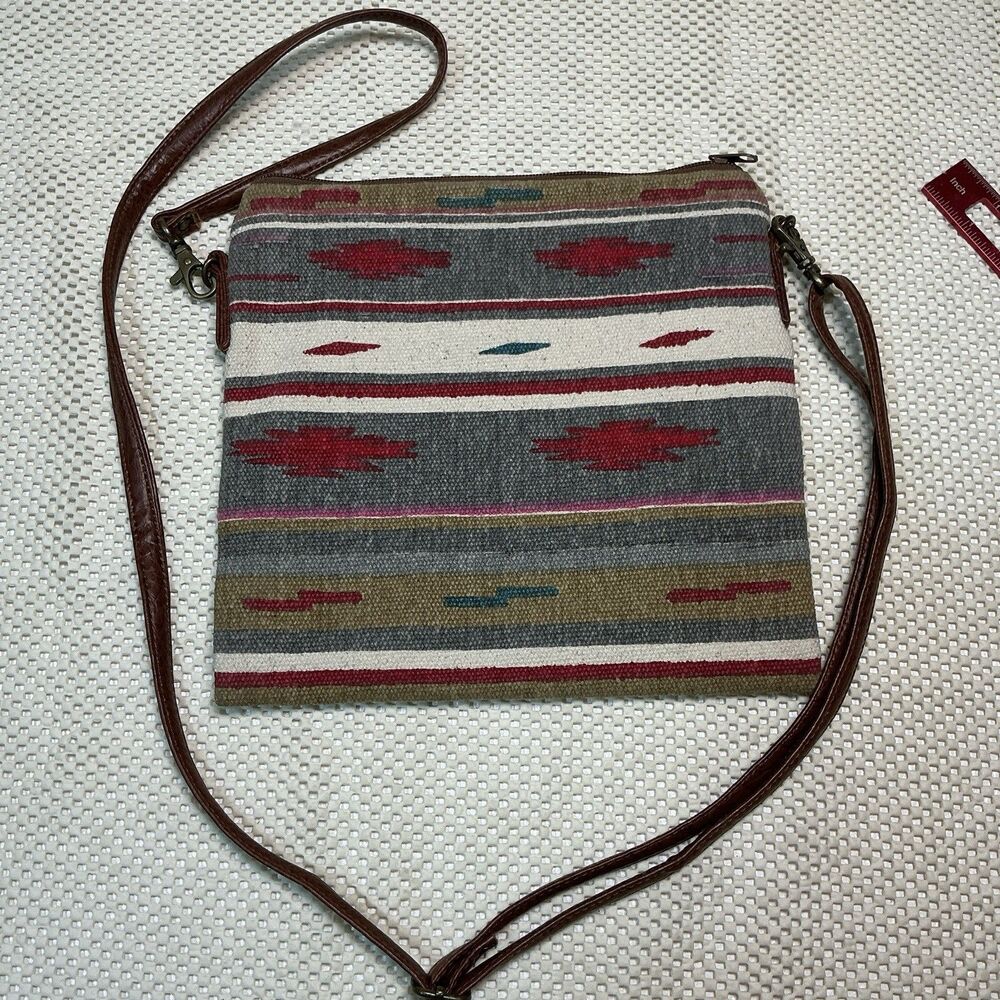 Pine Creek Crossbody Bag Women Southwestern Aztec Woven Cotton Leather Strap